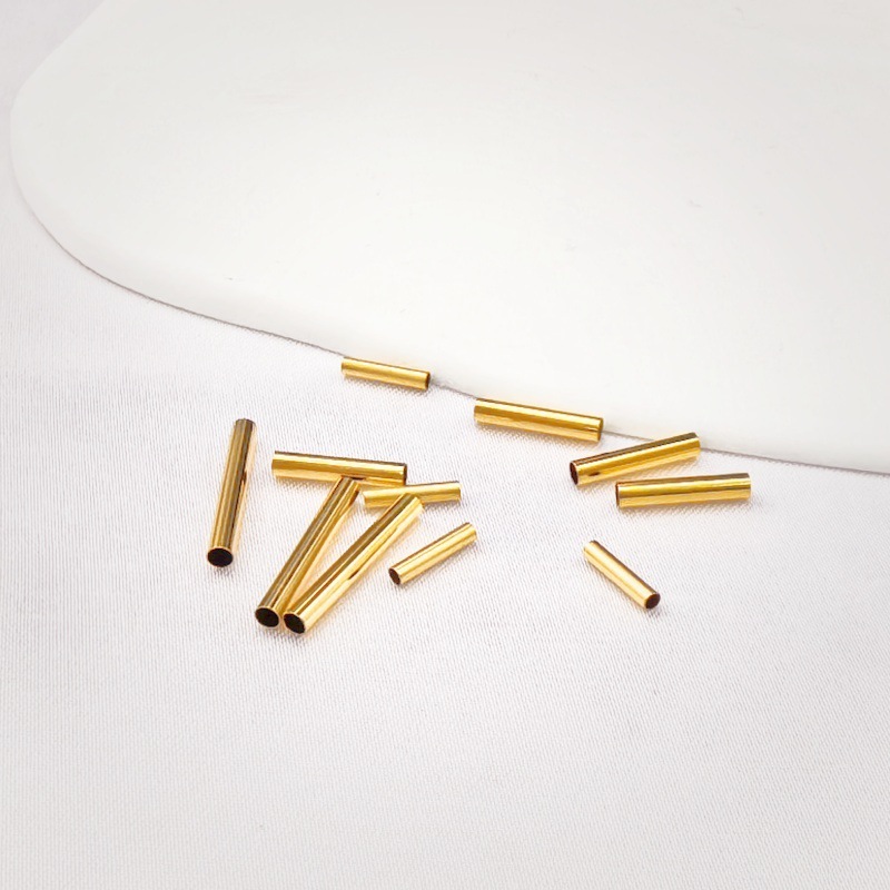 100 pieces/bag-18K gold stainless steel through-hole smooth straight tube DIY beaded jewelry accessories