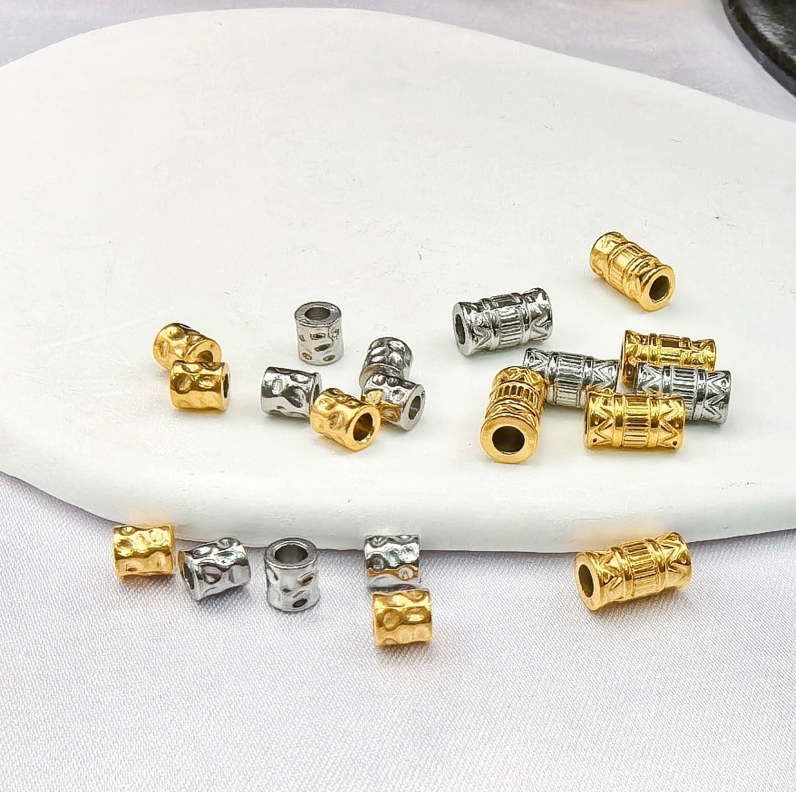 Stainless steel cylindrical corrugated beads lava through hole spacer beads DIY jewelry accessories