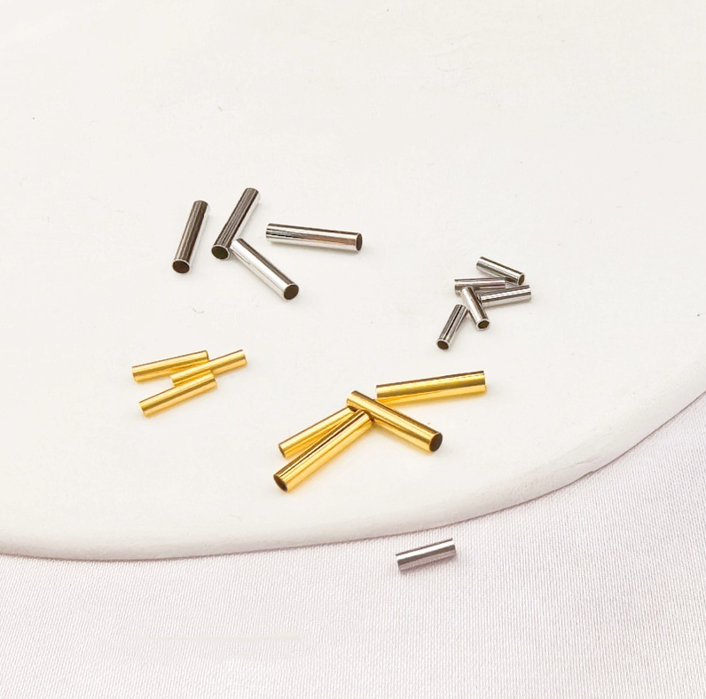 100 pieces/bag-18K gold stainless steel through-hole smooth straight tube DIY beaded jewelry accessories