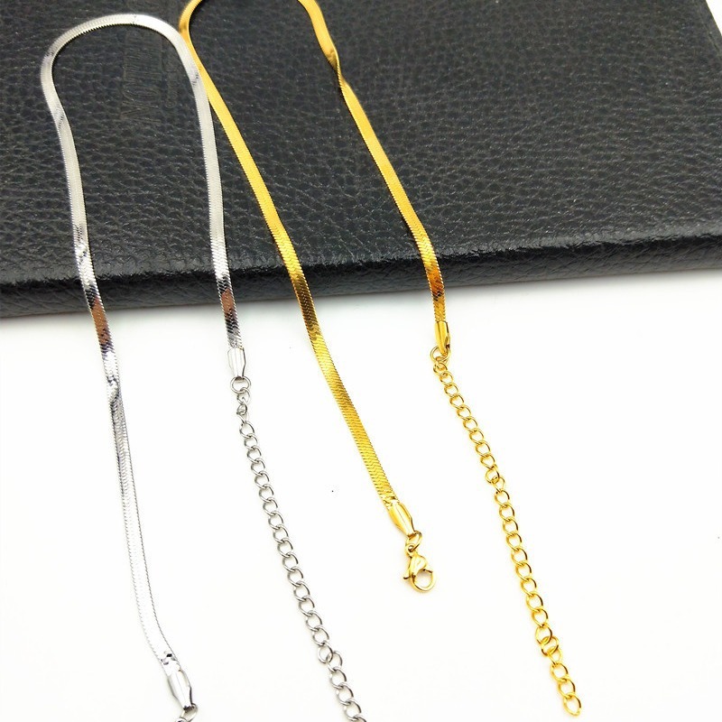 Stainless Steel Blade Chain Necklace 18K Gold Flat Snake Bone Chain