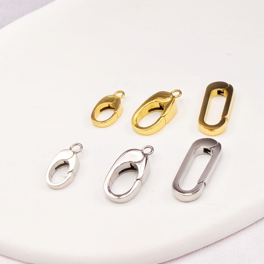 Stainless steel oval spring buckle handmade diy pearl necklace closing buckle connecting buckle rectangular buckle