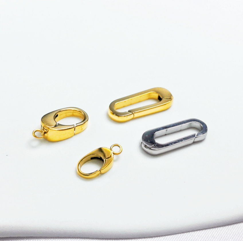 Stainless steel oval spring buckle handmade diy pearl necklace closing buckle connecting buckle rectangular buckle