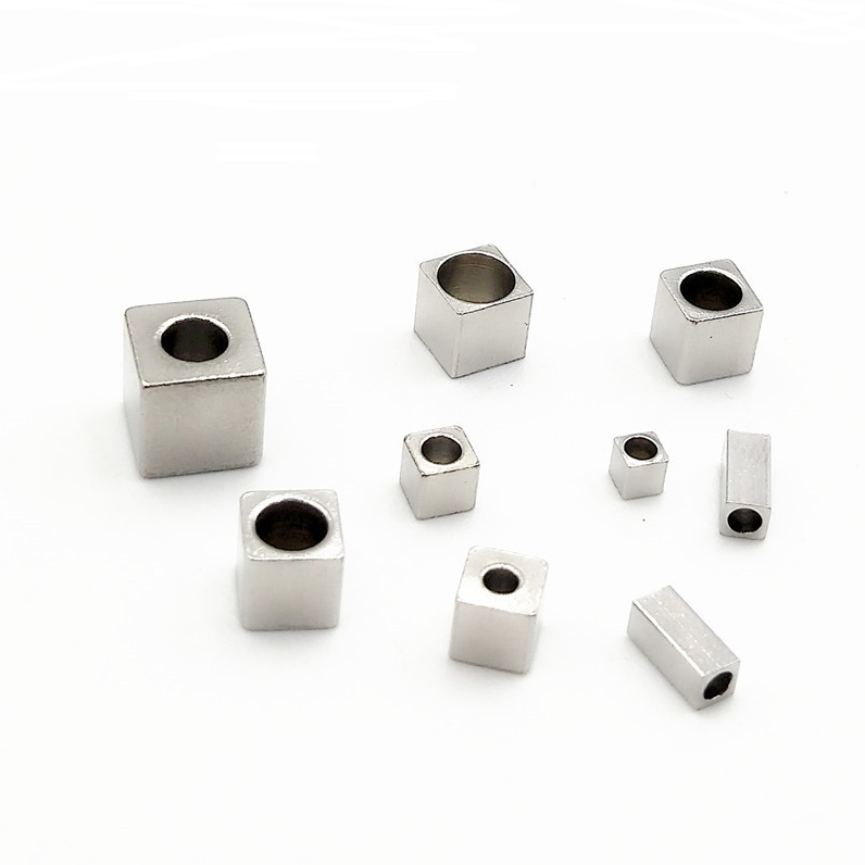 100 Pieces/Bag-304 stainless steel cubes rectangular blocks through-hole square beads DIY jewelry accessories