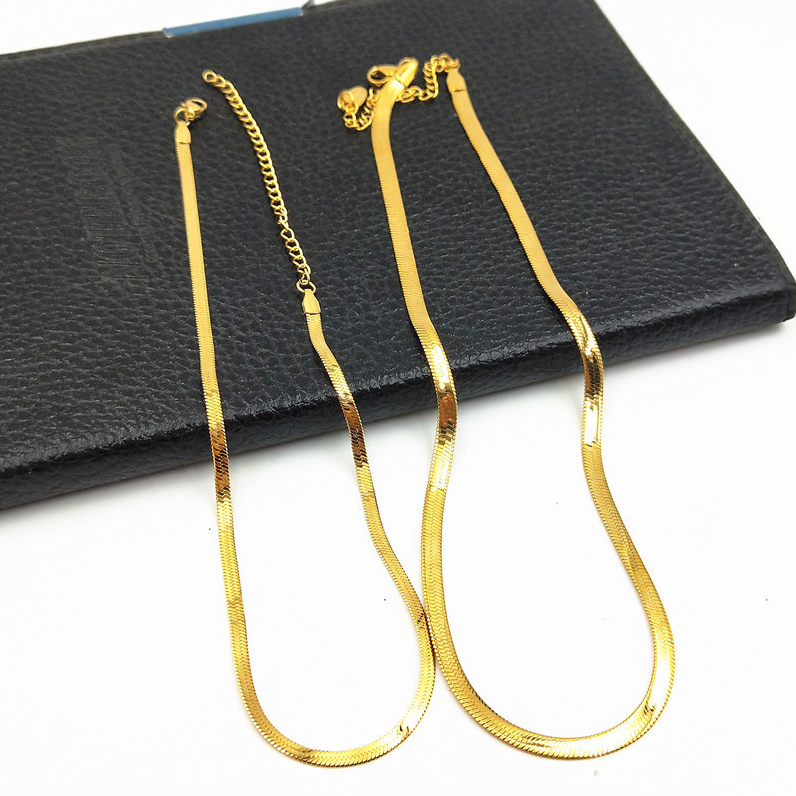 Stainless Steel Blade Chain Necklace 18K Gold Flat Snake Bone Chain