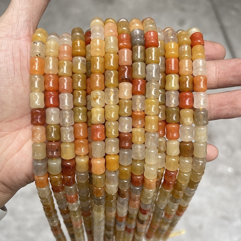 8*10mm natural gold silk jade bamboo beads jade loose beads