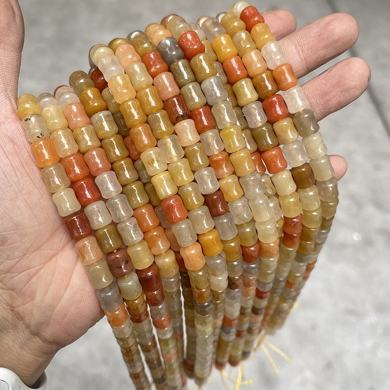 8*10mm natural gold silk jade bamboo beads jade loose beads