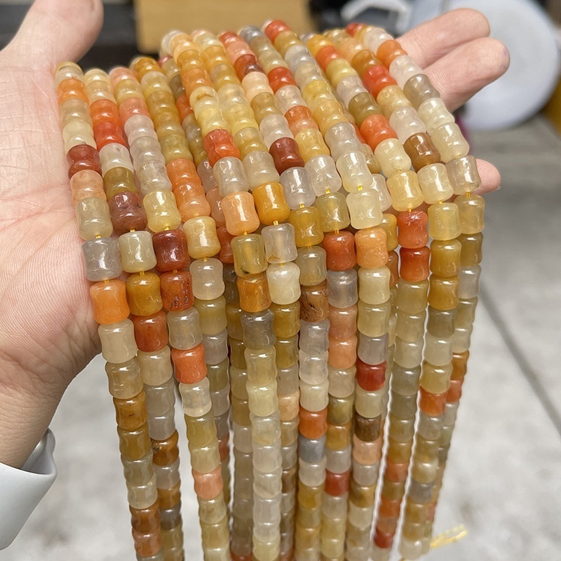 8*10mm natural gold silk jade bamboo beads jade loose beads