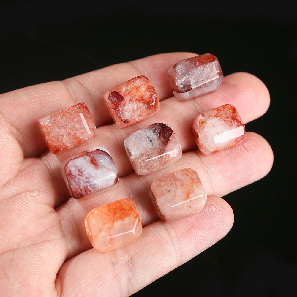 9-12mm natural red glue flower crystal beads single irregular cube