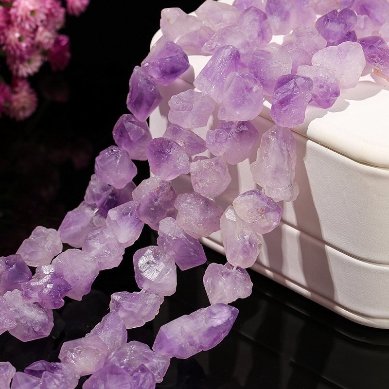 Natural amethyst flower irregular raw stone with holes loose beads