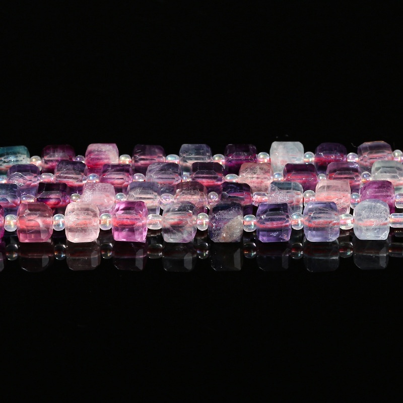 5A natural rainbow colored fluorite sugar cube beads