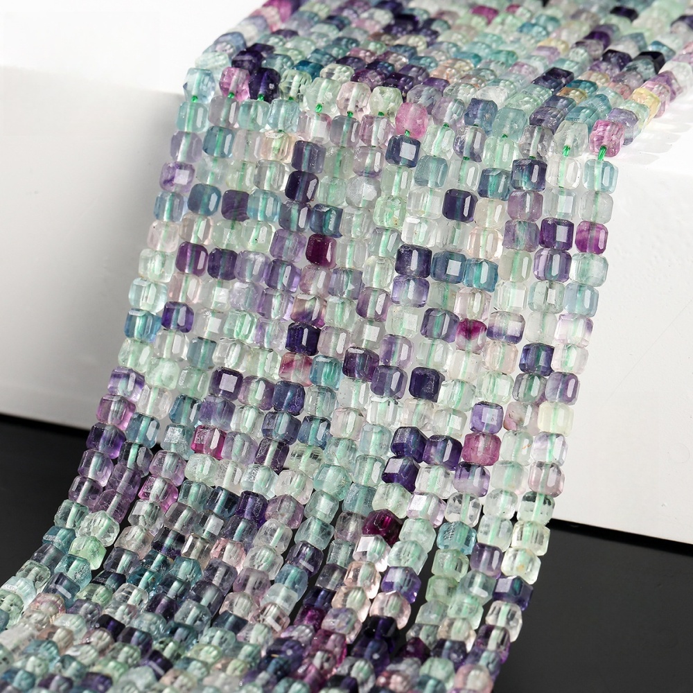7A natural colored fluorite cube loose beads