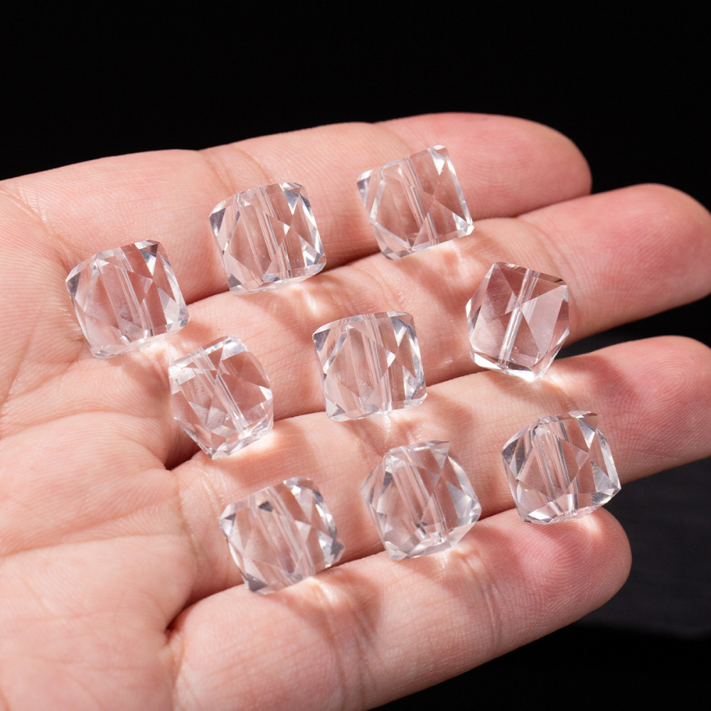 6-13mm diamond cut double A natural clear quartz sugar block loose beads single