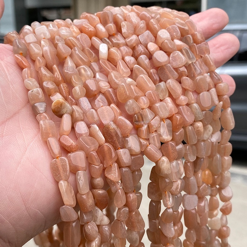 6-8mm natural sunstone shaped beads scattered orange moonstone