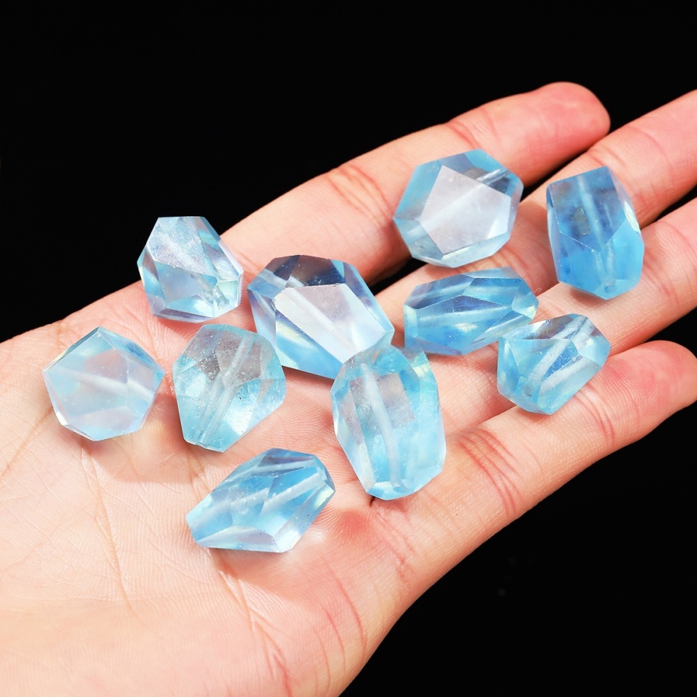 Natural devil blue aquamarine shaped beads through hole single