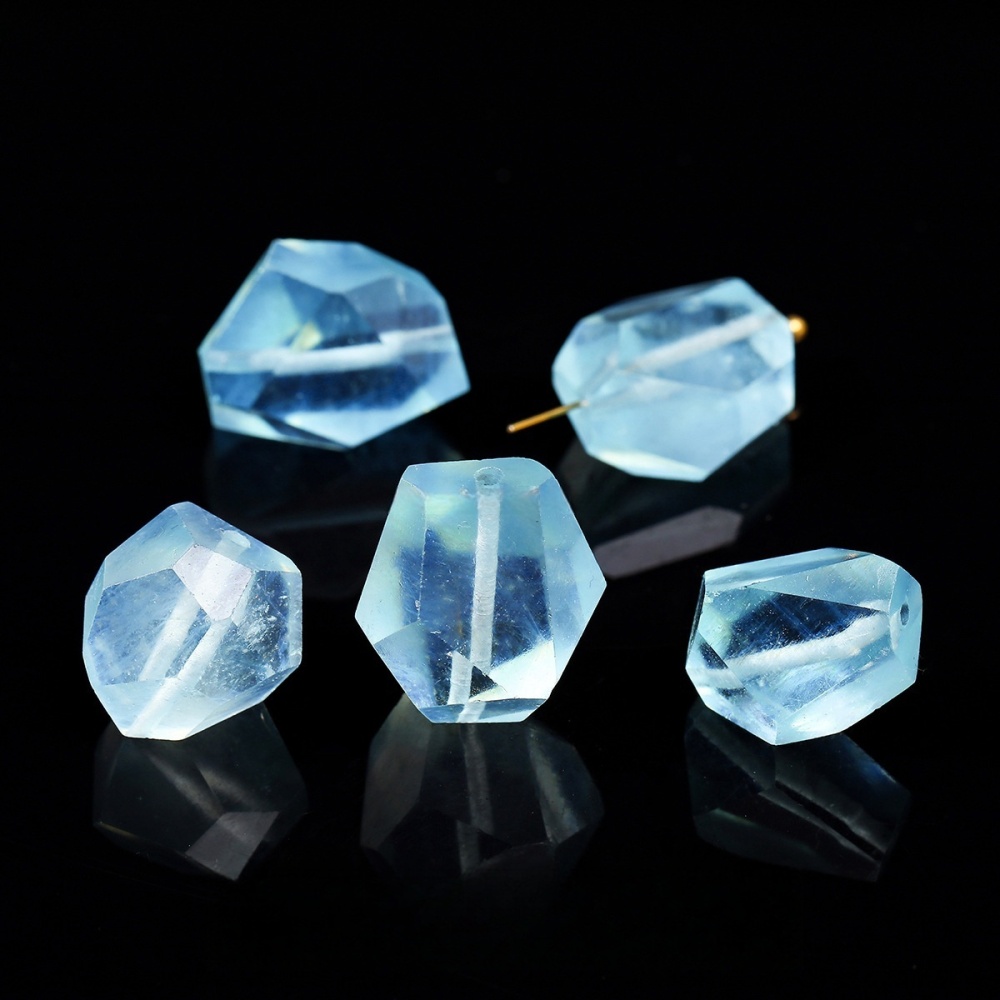 Natural devil blue aquamarine shaped beads through hole single