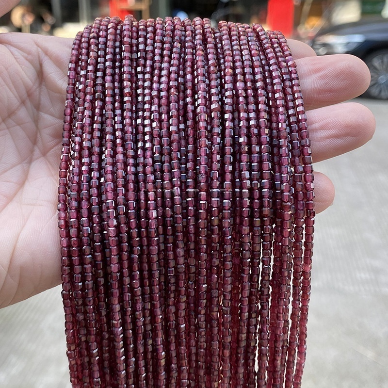 2mm natural garnet cut sugar cube beads