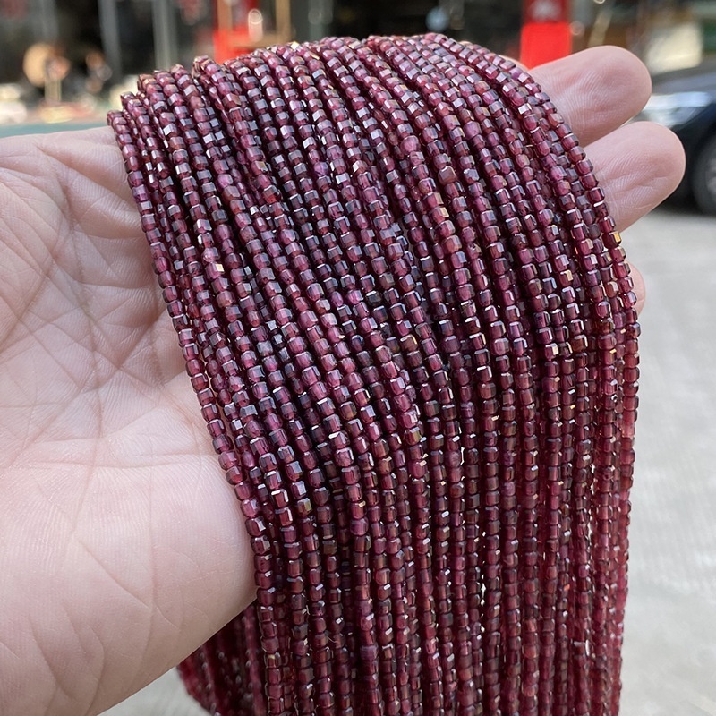 2mm natural garnet cut sugar cube beads