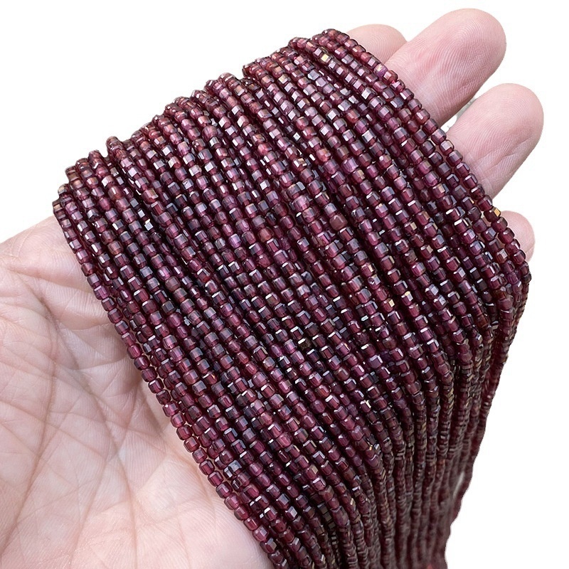 2mm natural garnet cut sugar cube beads