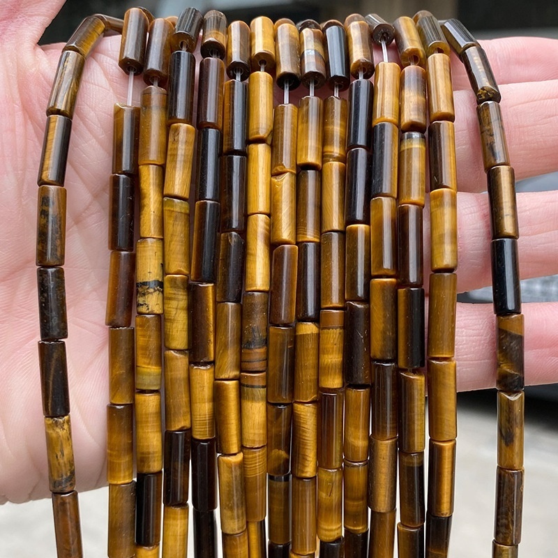 4*13mm natural yellow tiger eye stone round tube beads loose beads