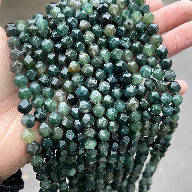 6-8mm Natural Moss Agate Rhombus Beads Faceted Loose Beads