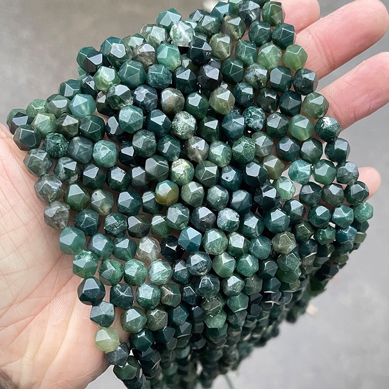 6-8mm Natural Moss Agate Rhombus Beads Faceted Loose Beads