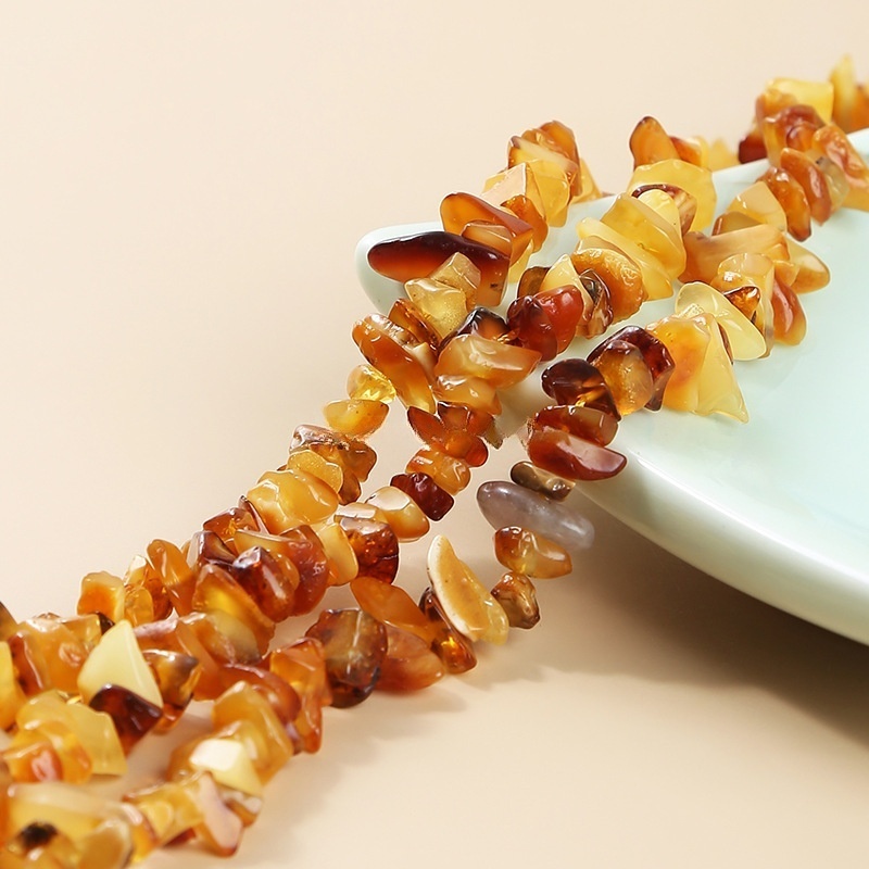 5-8mm natural amber gravel punched with shaped stone loose beads