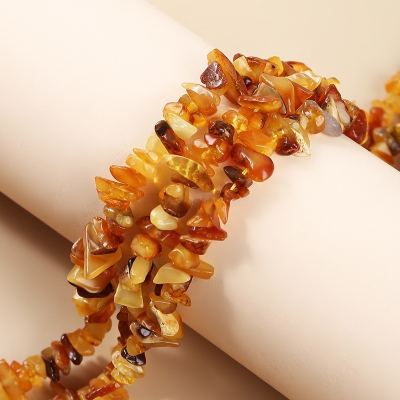 5-8mm natural amber gravel punched with shaped stone loose beads