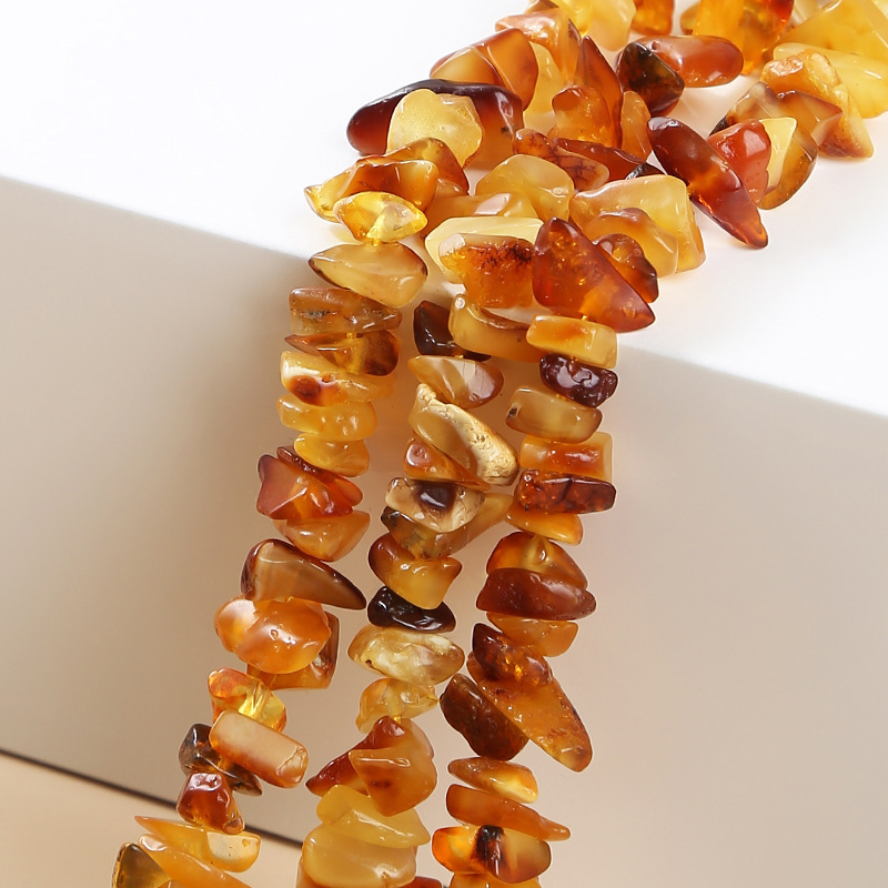 5-8mm natural amber gravel punched with shaped stone loose beads