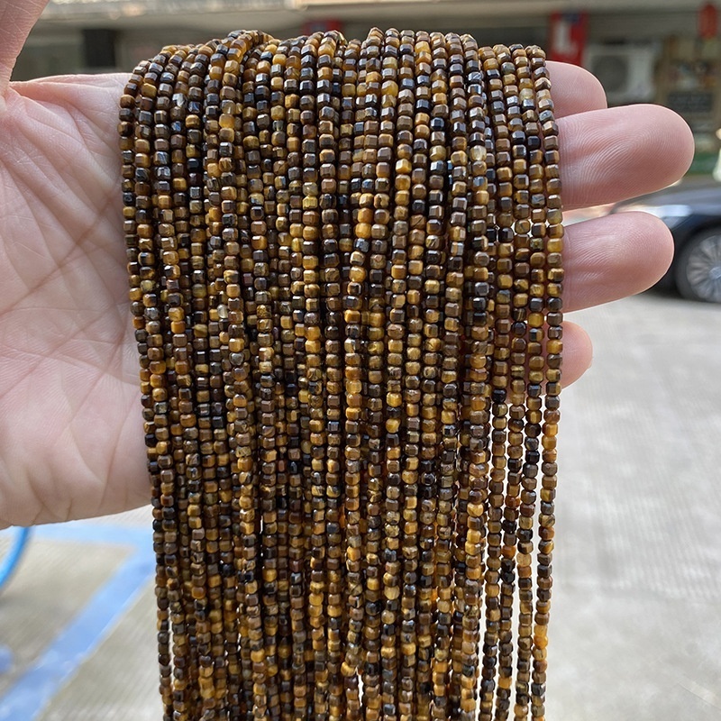 2-3mm natural yellow tiger eye stone cut small cubes loose beads