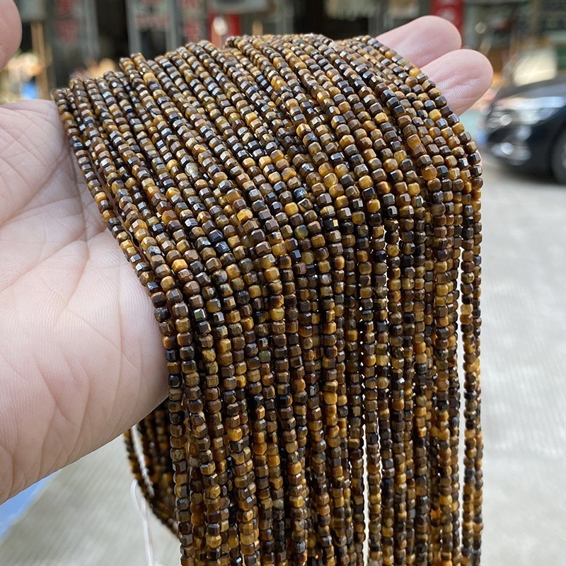2-3mm natural yellow tiger eye stone cut small cubes loose beads