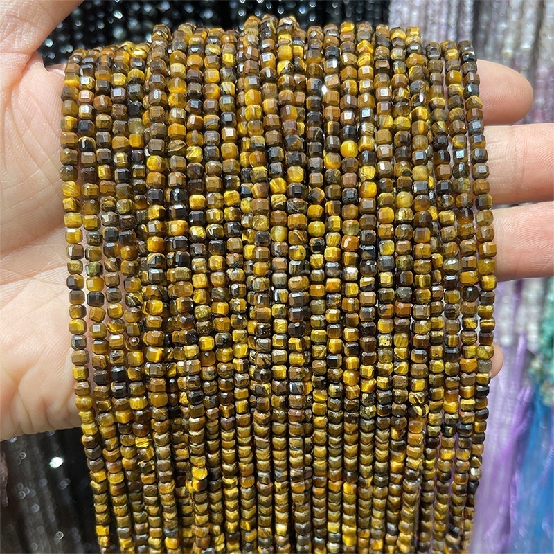 2-3mm natural yellow tiger eye stone cut small cubes loose beads