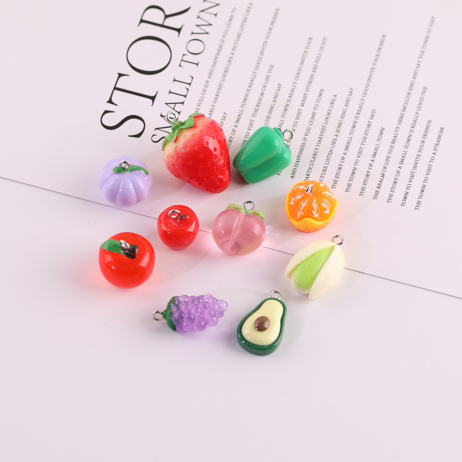 25 Pieces/Bag-simulated fruit three-dimensional resin pendant DIY handmade jewelry accessories