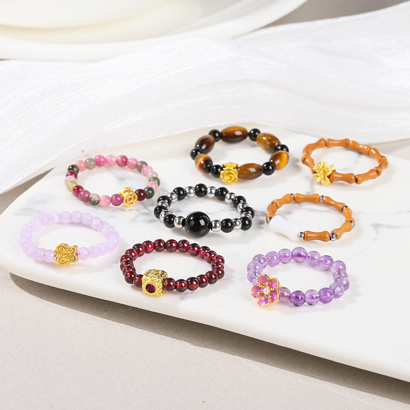 Natural Stone Crystal Round Elastic Ring