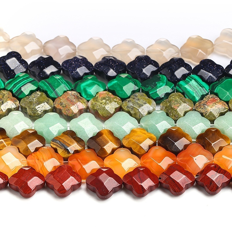 12mm natural crystal agate cut corner four-leaf clover loose beads