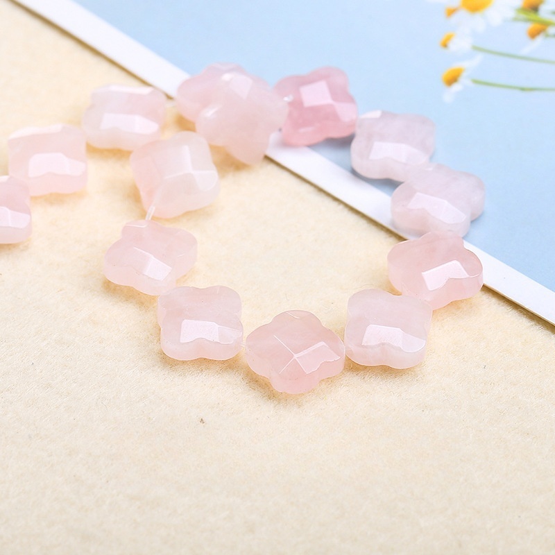 12mm natural crystal agate cut corner four-leaf clover loose beads