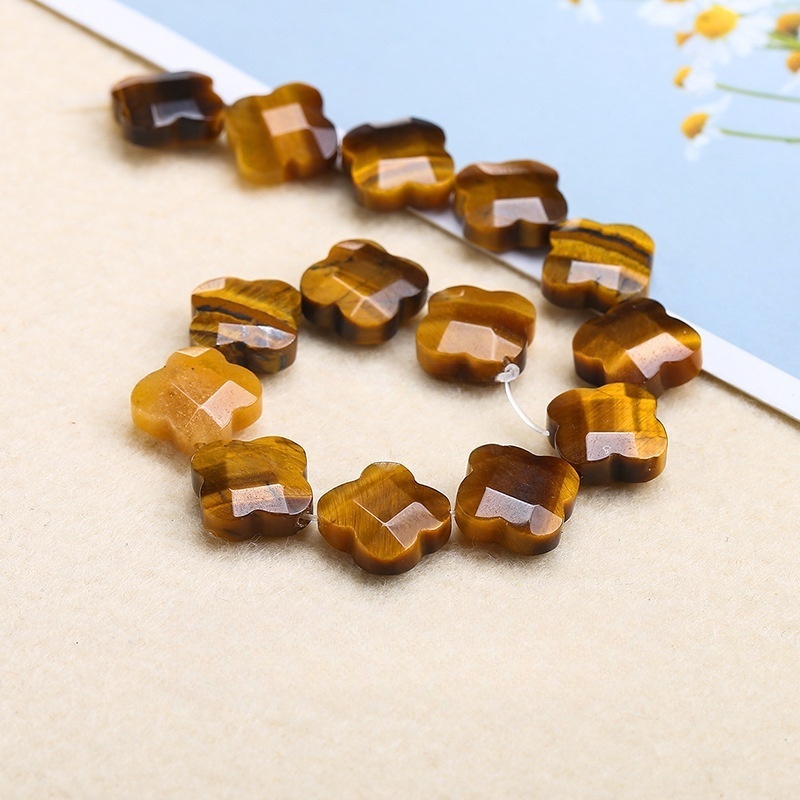 12mm natural crystal agate cut corner four-leaf clover loose beads