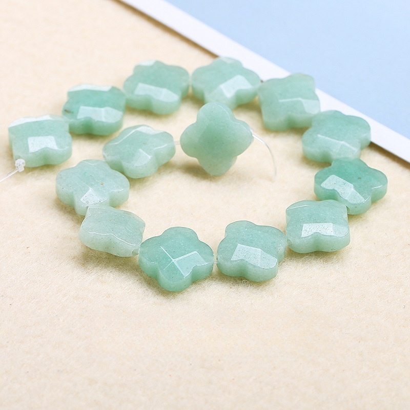 12mm natural crystal agate cut corner four-leaf clover loose beads