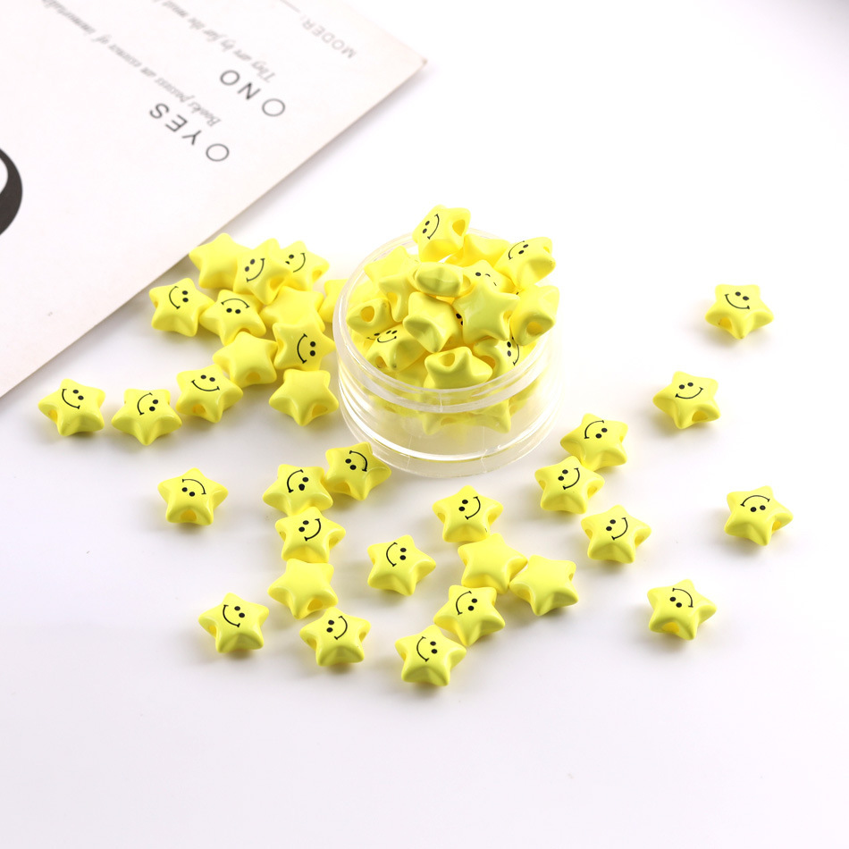 100 Pieces/Bag-yellow acrylic straight hole cute smiling little star jewelry material accessories
