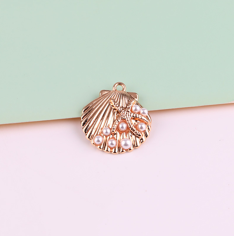 10 Pieces/Bag-DIY jewelry accessories alloy oil drop imitation pearl love shell pendant