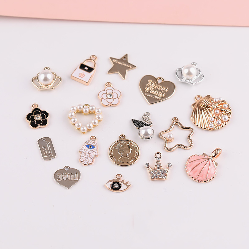 10 Pieces/Bag-DIY jewelry accessories alloy oil drop imitation pearl love shell pendant
