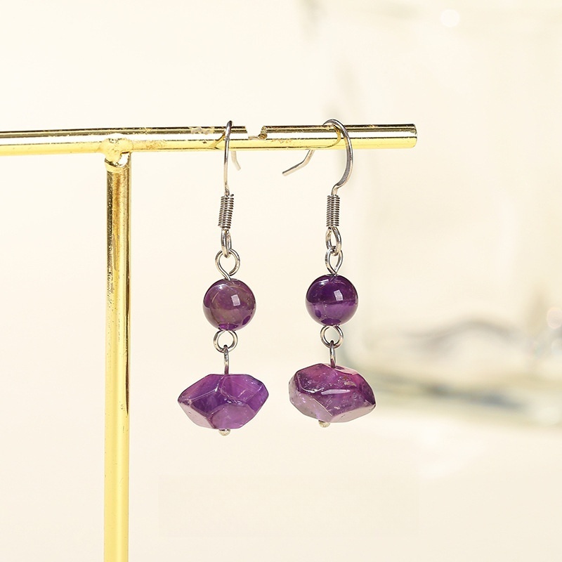 Natural crystal raw stone free-shaped bead earrings stainless steel ear hooks