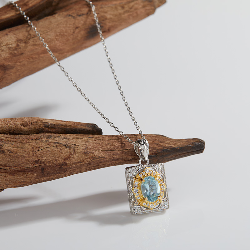 s925 sterling silver inlaid natural topaz citrine garnet colored gemstone necklace