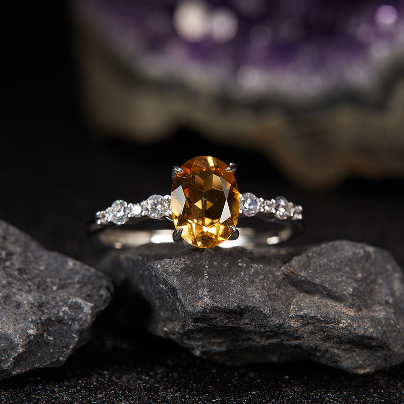 S925 sterling silver natural colored gemstone ring Ins light luxury style open ring