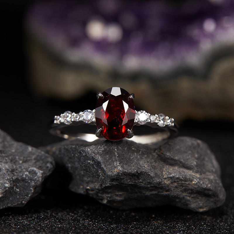 S925 sterling silver natural colored gemstone ring Ins light luxury style open ring