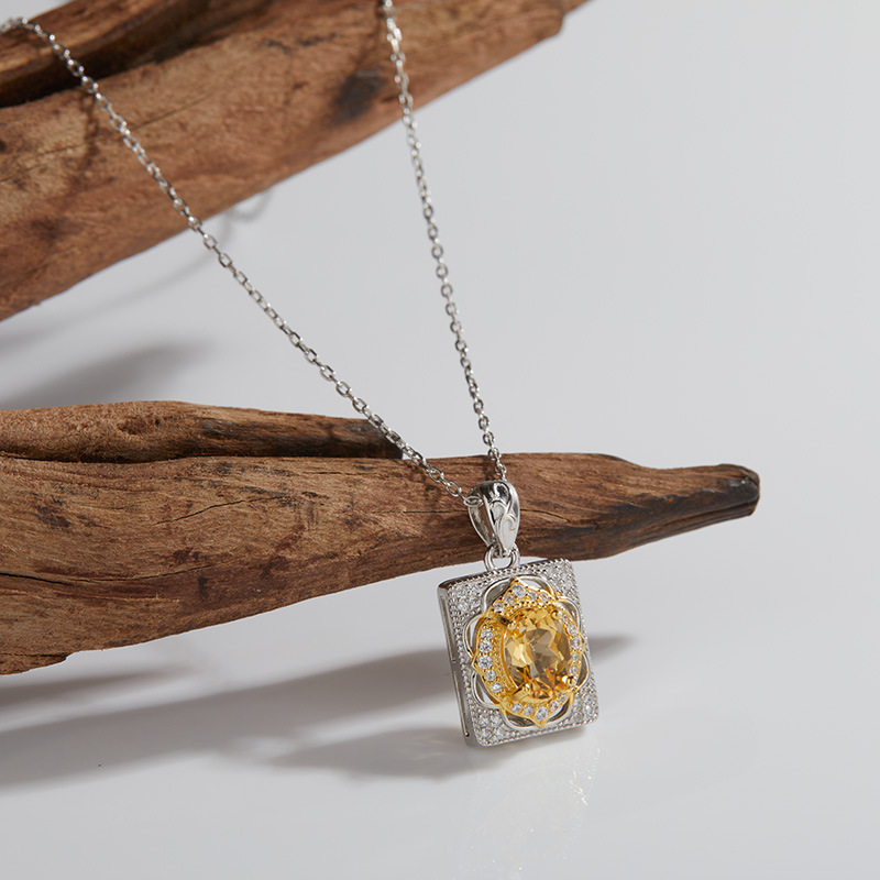 s925 sterling silver inlaid natural topaz citrine garnet colored gemstone necklace