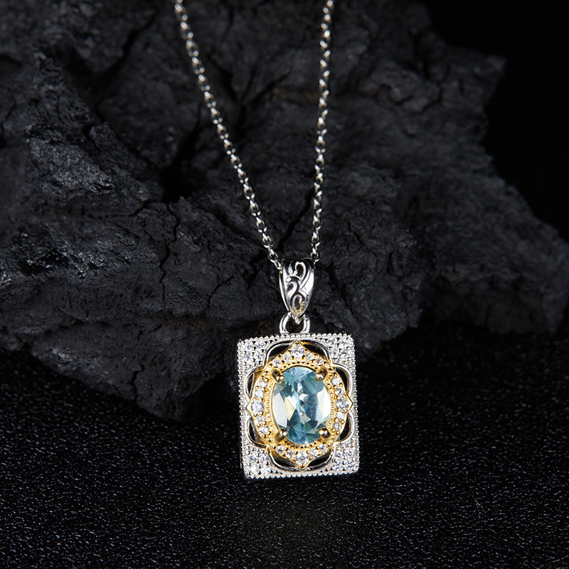 s925 sterling silver inlaid natural topaz citrine garnet colored gemstone necklace