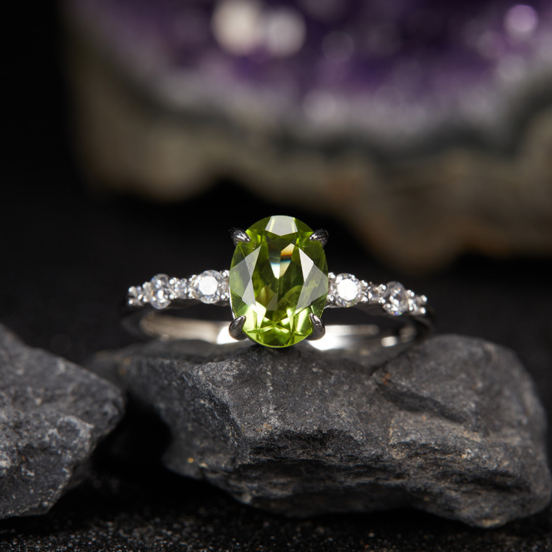 S925 sterling silver natural colored gemstone ring Ins light luxury style open ring