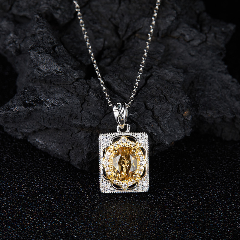 s925 sterling silver inlaid natural topaz citrine garnet colored gemstone necklace