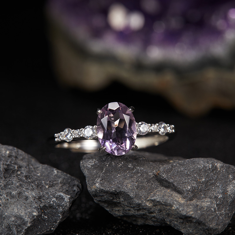 S925 sterling silver natural colored gemstone ring Ins light luxury style open ring