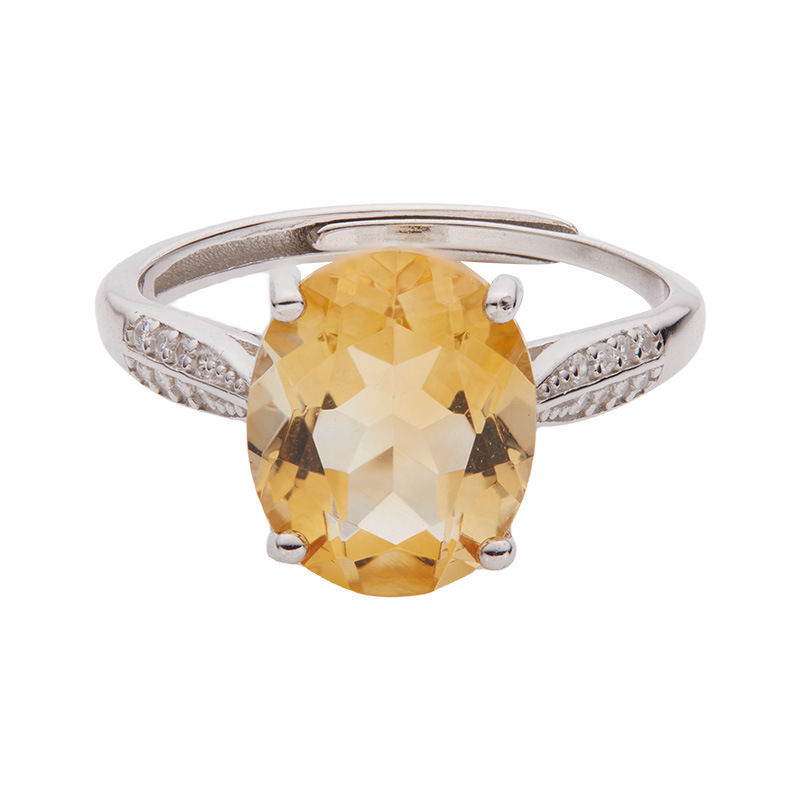 S925 sterling silver inlaid with natural citrine colored gemstone female ring